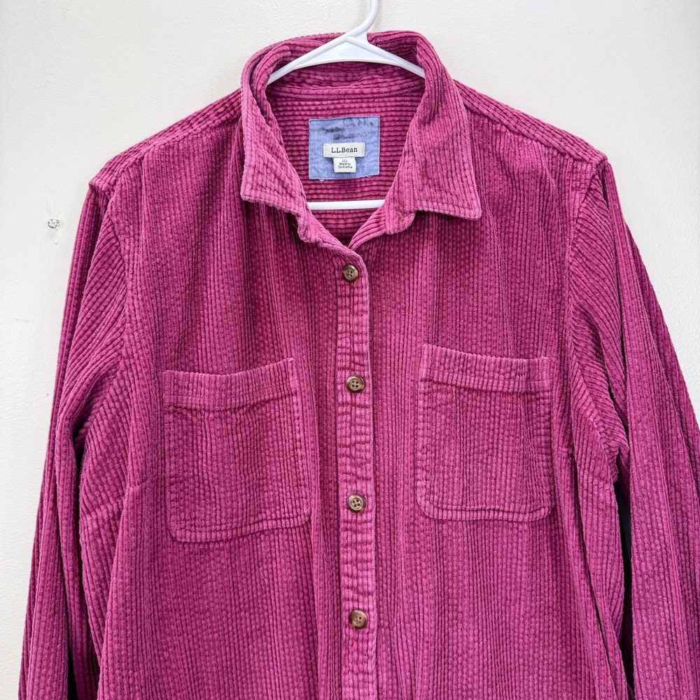 LL Bean Berry Pink Comfort Corduroy Relaxed Button Shirt Shacket Pockets Size XL - Picture 6 of 12